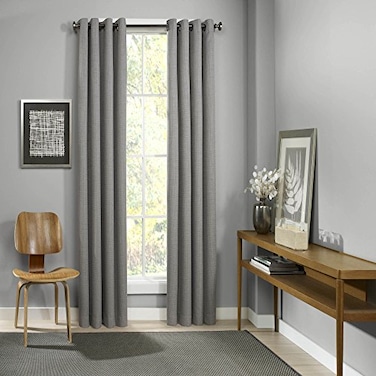 Eclipse ECLIPSE Blackout Curtains for Bedroom Palisade 52 x 84 Insulated Darkening Single Panel Grommet Top Window Treatment Living Room Grey