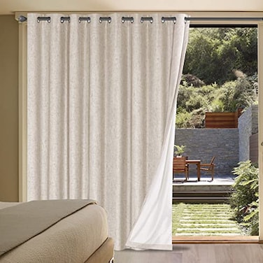 H.VERSAILTEX HVERSAILTEX Linen Blackout Curtains Durable Thick Textured Linen Look 100 Blackout Patio Door Curtain Anti Rust Grommet Extra Wide Sliding Door Curtain Panel NaturalW100 x L108 inch