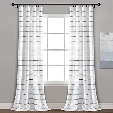 Lush Decor Ombre Stripe Curtain Panel Set 2 40W x 84L Navy Recycled CottonPolyester Rod Pocket Home Office Farmhouse