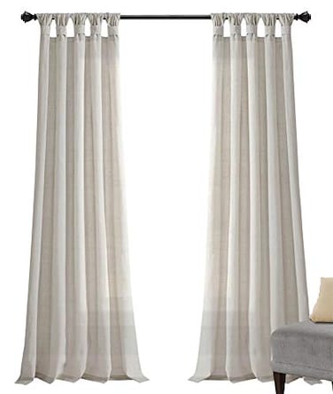 Lush Decor Burlap Knotted TabTop Window Curtain Panel Pair 45W x 84L Light Linen