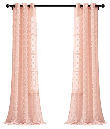 Lush Decor Blush Textured Dot Grommet Sheer Window Curtain Panel Pair 84 x 38