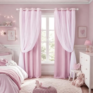 PONY DANCE Blush Pink Blakcout Curtains with Sheer Overlay for Bedroom Double Layer Grommet Drapes 95 Inches Long for NurseryLiving Room 2 Panels Set with 4 Tiebacks 52 W x 95 L