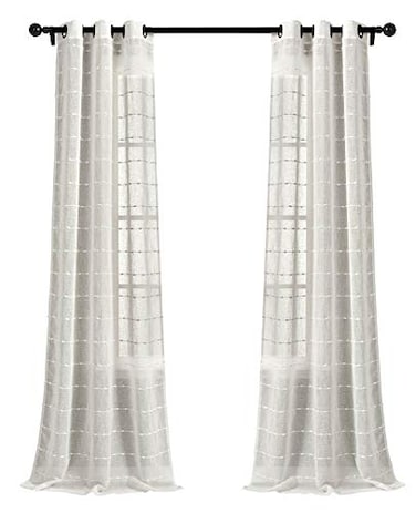 Lush Decor Farmhouse Textured Grommet Sheer Window Curtain Panel Pair 38W x 84L White