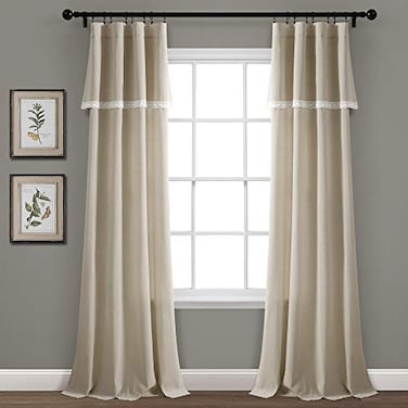 Lush Decor Lace Window Curtain Panel Pair 84 x 38 Dark Linen