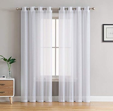 HLC.ME HLCME 2 Piece Semi Sheer Voile Light Filtering Window Curtain Grommet Panels for Bedroom Living Room Dining Room White 54 W x 132 inch Long