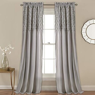 Lush Decor Bayview Curtains Pintuck Textured Semi Sheer Window Panel Drapes Set for Living Dining Bedroom Pair 84 x 52 Gray