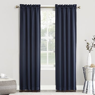 Sun Zero Easton Energy Saving Blackout Rod Pocket Curtain Panel 40 x 84 Navy Blue