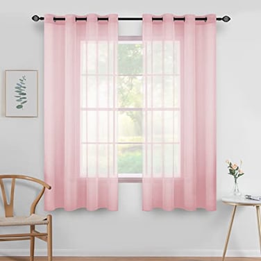 MIULEE 2 Panels Pink Semi Sheer Window Curtains Spring Elegant Grommet Top Window Voile DrapesTreatment Linen Textured Panels for Bedroom Living Room 54X63 Inches