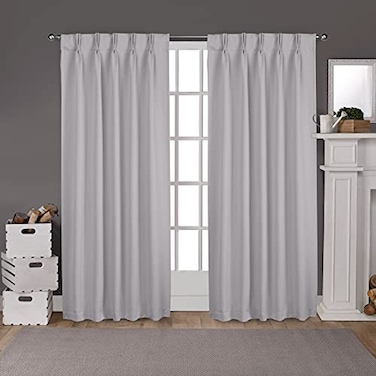 Exclusive Home EXCLUSIVE HOME Sateen Twill Woven Room Darkening Blackout Pinch PleatHidden Tab Top Curtain Panel Pair 96 Length Silver