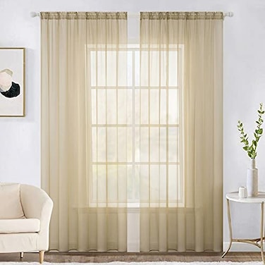 MIULEE 2 Panels Solid Color Sheer Window Curtains Elegant Window Voile PanelsDrapesTreatment for Bedroom Living Room 54X96 Inches Beige