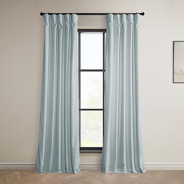 HPD Half Price Drapes Heritage Plush Velvet Curtains 96 Inches Long Room Darkening Curtains for Bedroom Living Room 50W x 96L 1 Panel Aquarius Blue