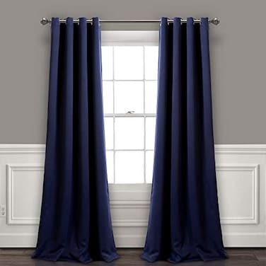 Lush Decor Insulated Grommet Blackout Window Curtain Panels Pair 52 W x 84 L Navy Classic Modern Design Chic Window Decor Long Curtains For Living Room Bedroom Or Dining Room