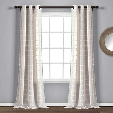 Lush Decor Farmhouse Textured Grommet Sheer Window Curtain Panel Pair 38W x 84L Beige