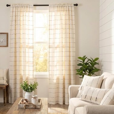 Piper Classics Farmcloth Stripe Panel Curtains Set of 2 96 Long Urban Rustic Farmhouse Style Curtain Natural Cream Woven wBlack Stripes
