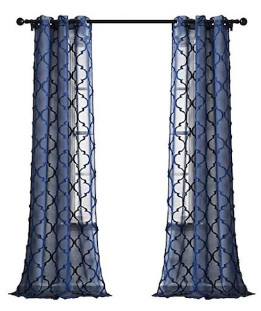 Lush Decor Navy Avon Trellis Grommet Sheer Window Curtain Panel Pair 84 x 38