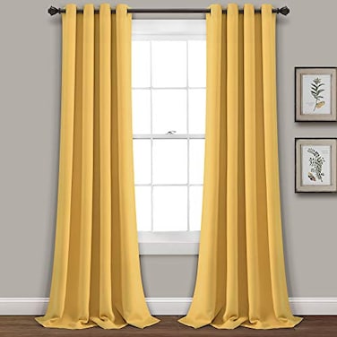 Lush Decor Insulated Grommet Blackout Window Curtain Panels Pair 52 W x 95 L Yellow Classic Modern Design Chic Window Decor Long Curtains For Living Room Bedroom Or Dining Room
