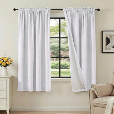 H.VERSAILTEX HVERSAILTEX Linen Look 100 Blackout Bright White Curtains 63 Inches Long for Bedroom Full Light Blocking Rod Pocket Linen Textured Thick Window Curtain Drapes with White Backing 2 Panels