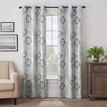 Eclipse Martina Medallion Blackout Thermal Insulated Grommet Top Curtains for Bedroom Single Panel 40 x 84 Blue