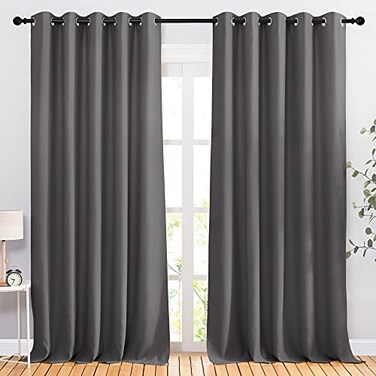 NICETOWN Blackout Curtains Panels for Bedroom 3 Pass Microfiber Noise Reducing Thermal Insulated Solid Ring Top Blackout Window Drapes 2 Panels 66 x 90 Inch Gray
