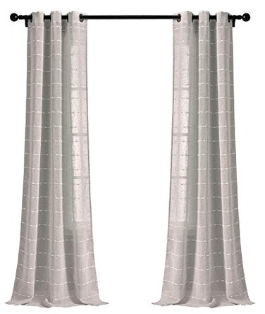 Lush Decor Farmhouse Textured Grommet Sheer Window Curtain Panel Pair 38W x 84L Gray