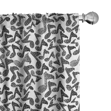 Ambesonne Modern Window Curtains Music Notes in Sketch Style Doodle Murky Distressed Hand Drawn Lines Image Lightweight Decor 2Panel Set with Rod Pocket Pair of 28 x 84 Black and White