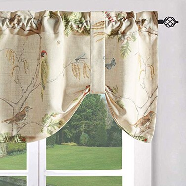 Leeva Tie Up Curtains for Small Windows Linen Textured Birds Print Pattern Tieup for Bedroom One Panel 52 x 18 Green