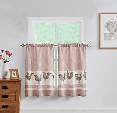 SXZJTEX Farmhouse Rooster Kitchen Boho Rustic Christmas Curtains Tier Rod Pocket Panels for Living RoomKitchen Bathroom and Cafa 27W x 36 L 2 PanelsRed