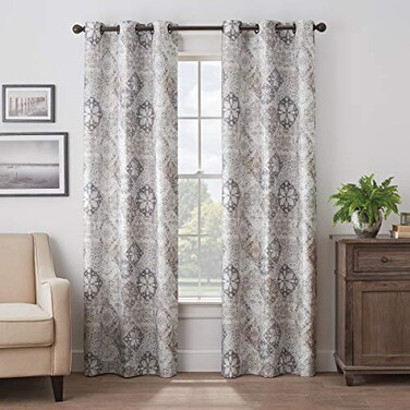 Eclipse Martina Medallion Blackout Thermal Insulated Grommet Top Curtains for Bedroom Single Panel 40 x 95 Taupe