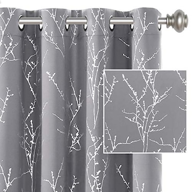 H.VERSAILTEX HVERSAILTEX Blackout Curtains for Bedroom Foil Print Twig Tree Branch Thermal Insulated Grommet Curtain Drapes Light Blocking Thick Soft Window Curtains for Living 52 x 63 Inch 2 Panels G