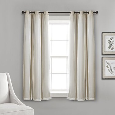 Lush Decor Sheer Grommet Curtains With Insulated Blackout Lining Window Curtain Panels Pair 38W x 63L Wheat Curtain With Sheer Overlay Elegant Blackout Curtains for Bedroom