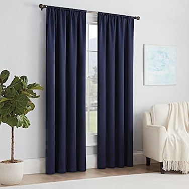 Eclipse ECLIPSE Solid Thermapanel Modern Room Darkening Rod Pocket Window Curtain for Bedroom 1 Panel 54 x 54 Navy