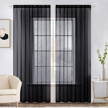 MIULEE 2 Panels Solid Color Sheer Window Curtains Elegant Halloween Window Voile PanelsDrapesTreatment for Bedroom Living Room 54 X 84 Inches Black
