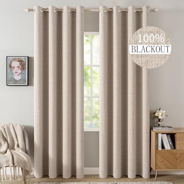 MIULEE 100 Blackout Polyester Textured Curtains for Bedroom Solid Thermal Insulated Natural Beige Grommet Room Darkening Curtains Drapes Luxury Decor for Living Room 52 x 108 Inch2 Panels