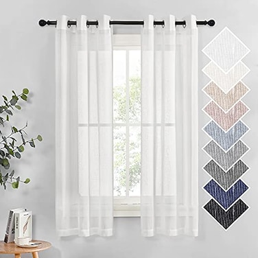 NICETOWN Linen Sheer Curtains Flax Texture for Bedroom Windows Grommet Semi Sheer Vertical Drapes Privacy with Light Filter for Nursery White 36 Wide by 63 Long 2 Pieces