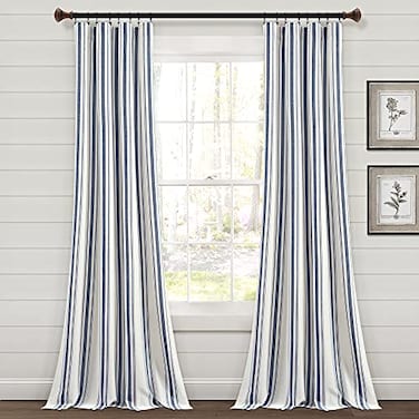 Lush Decor Farmhouse Stripe Yarn Dyed Cotton Window Curtain Panel Pair 42 W x 84 L Navy Classic Modern Rustic Charm Eco Friendly Cotton Fabric2 count pack of 1