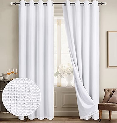 Diraysid 100 Blackout Curtains White Linen Curtains for Bedroom Grommet Thermal Insulated Room Darkening Drapes 2 Panels W52 x L95 Inch