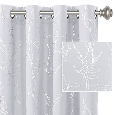H.VERSAILTEX HVERSAILTEX Blackout Curtains for Bedroom Foil Print Twig Tree Branch Thermal Insulated Grommet Curtains Light Blocking Thick Soft Window Curtains for Living 52 x 96 Inch 2 Panels Greyish