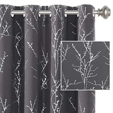 H.VERSAILTEX HVERSAILTEX Blackout Curtains for Bedroom Foil Print Twig Tree Branch Thermal Insulated Grommet Curtains Light Blocking Thick Soft Window Curtains for Living 52 x 84 Inch 2 Panels Charcoa