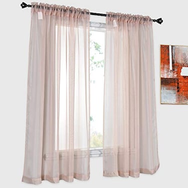 DONREN 2 Panels Solid Color Blush Pink Sheer Curtains Elegant Rod Pocket Window Voile Panels Drapes for Bedroom Living Room 52X54 Inches