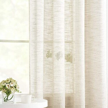 Treatmentex Linen Sheer Curtains 45inch Natural Beige Semi Sheer Curtain Panels for Small Windows Rustic Farmhouse Privacy Window Treatment Set Grommet Top 2pcs 52 Width