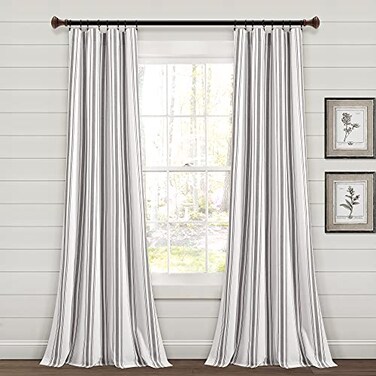 Lush Decor Farmhouse Stripe Yarn Dyed Cotton Window Curtain Panel Pair 42 W x 84 L Gray Classic Modern Rustic Charm Eco Friendly Cotton Fabric