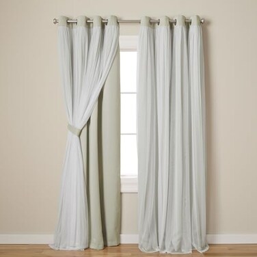 TOWN & TOWN COUNTRY LUXE Talia Double Layer Indoor Curtains Sheer and Room Darkening Blackout Grommet Top Energy Efficient 2Pack Set 52x120 Sand