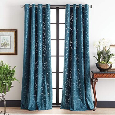 Martha Stewart Sherwood Velvet Grommet Window Curtain Panel Pair 95 Teal