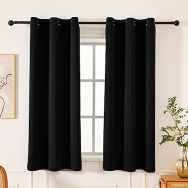 Pickluc Grommet Blackout Curtain for Bedroom Light Blocking Drapes Thermal Insulated Noise Reduction 42 Inches Wide x 63 Inches Long Black 2 Panels