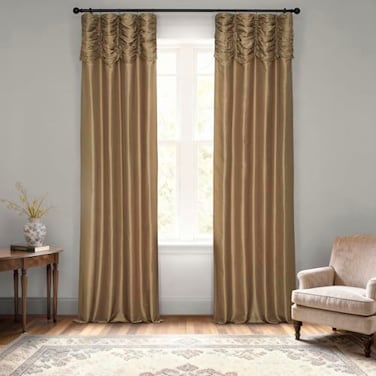 HPD Half Price Drapes Ruched Faux Dupioni Silk Curtains for Living Room 50 X 108 1 Panel PDCHKBS8108RU Flax Gold