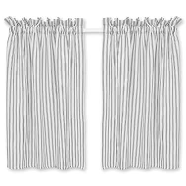 Cackleberry Home Alloy Gray and White Ticking Stripe Cafe Curtains Woven Cotton 28 Inches W x 30 Inches L Set of 2