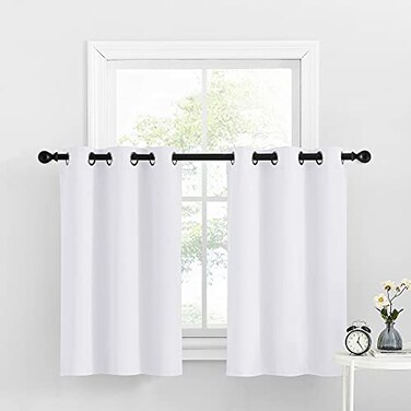 NICETOWN Small Window Curtain Panel Grommet Valance Solid Thermal Insulated Tier Drape Short Kitchen Curtains 2 Panels Pure White 34 inches Width x 36 inches Length