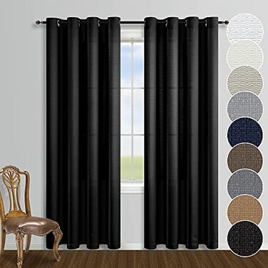 KOUFALL Black Curtains 95 Inches Long for Living Room Grommet Light Reducing Semi Blocking Window Sheer Drapes for Bedroom 95 Inch Length 2 Panel Set