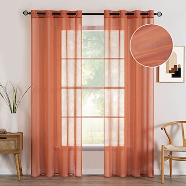 MIULEE 2 Panels Burnt Orange Semi Sheer Window Curtains Elegant Grommet Top Window Voile DrapesTreatment Linen Textured Panels for Bedroom Living Room Fall Decor 54X84 Inches