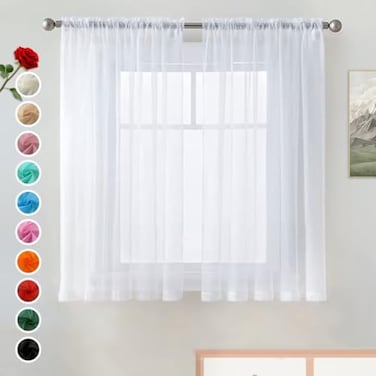 SpaceDresser Basic Rod Pocket Sheer Voile Window Curtain Liners White 2 Panels 52 Width 54 Inch Long for Kitchen Bedroom Children Living Room YardWhite52 W x 54 L